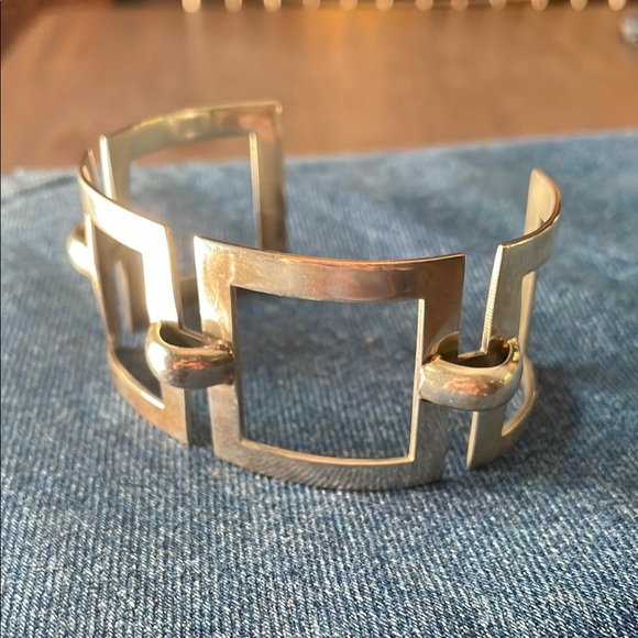 Vintage Sterling Silver Modernist Brutalist Wide Cuff Bracelet Mexico .925 Stamp - Picture 2 of 10